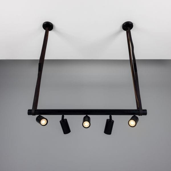 Holmes Linear Island Pendant with Leather Straps, Five-Light - Image 3